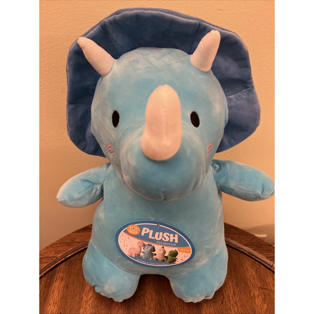Greenbrier International Stuffed Plush Blue Dinosaur Triceratops Squishy Pillow - Picture 3 of 8